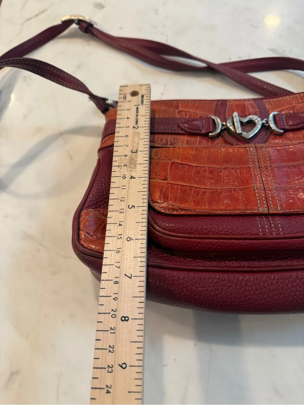 Brighton Leather Crossbody Wallet Bag Heart Buckle Croc Embossed